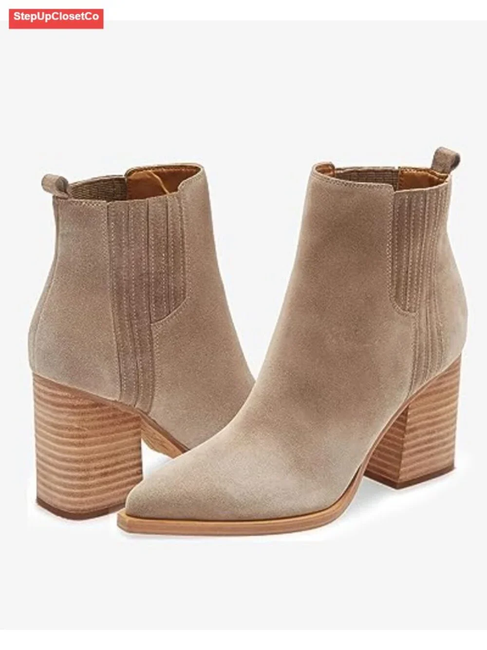 Faux Suede Ankle Boots Pointed Toe Chunky Heel Women's Booties Faux Fur Lined